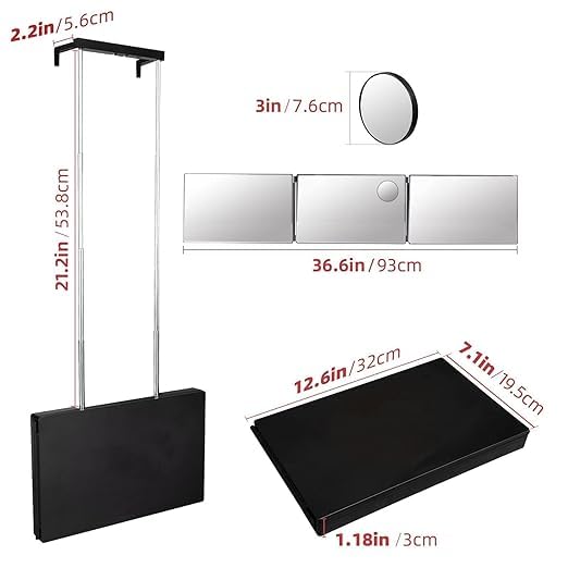 GABANIZ GABANIZ 3 Way Mirror for Hair Cutting 360 Mirror for Self Hair CuttingBarber Mirrors for Men WomenTrifold Mirror to See Back of HeadHeight Adjustable Telescoping Hook  - Image 5