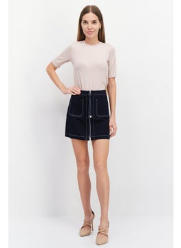 VERO MODA Women Solid Denim Mini Skirt, Navy  - Image 3