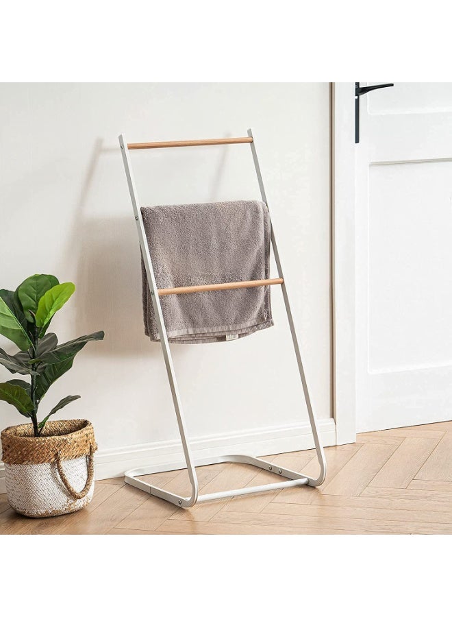 XiuWoo 3-Tier Large Capacity Freestanding Metal Towel Rack, Anti-rust Coating Metal Ladder Towel Holder, Wood Drying Stand, Bathroom Bath Organizer Rack for Space Saving - Image 2