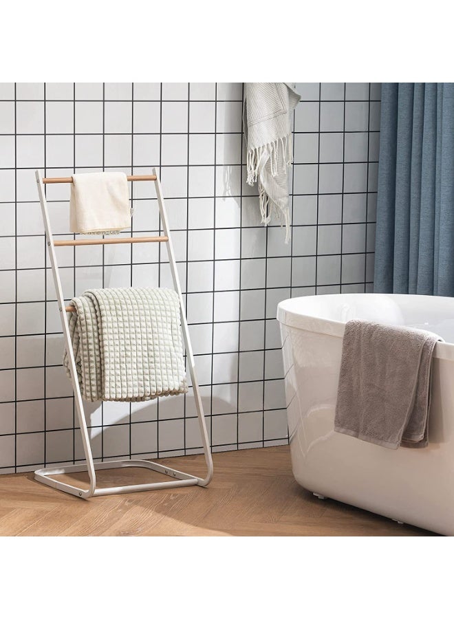 XiuWoo 3-Tier Large Capacity Freestanding Metal Towel Rack, Anti-rust Coating Metal Ladder Towel Holder, Wood Drying Stand, Bathroom Bath Organizer Rack for Space Saving - Image 4