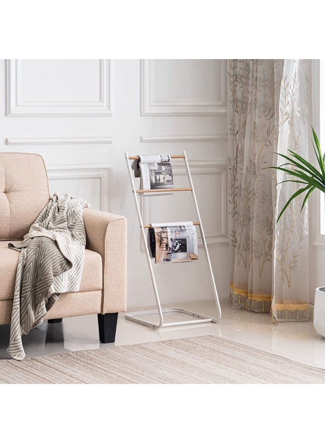 XiuWoo 3-Tier Large Capacity Freestanding Metal Towel Rack, Anti-rust Coating Metal Ladder Towel Holder, Wood Drying Stand, Bathroom Bath Organizer Rack for Space Saving - Image 5