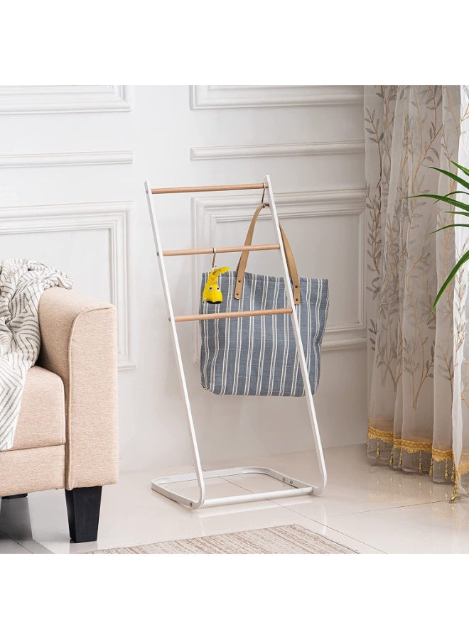 XiuWoo 3-Tier Large Capacity Freestanding Metal Towel Rack, Anti-rust Coating Metal Ladder Towel Holder, Wood Drying Stand, Bathroom Bath Organizer Rack for Space Saving - Image 3