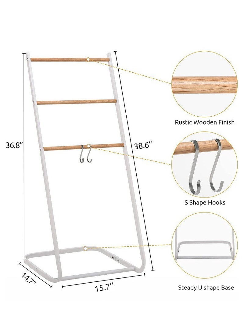 حامل مناشف معدني قائم بذاته بسعة كبيرة بثلاث طبقات، حامل مناشف معدني مطلي بطبقة مقاومة للصدأ، حامل تجفيف خشبي، رف منظم للحمام لتوفير المساحة