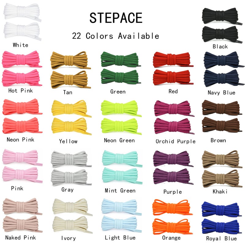 Stepace ستيبس [2 زوج من أربطة الأحذية نصف دائرية عرض 1/4" طول 30"-72" 22 لون أربطة أحذية بيضاوية سوداء 54" (137 سم)  - Image 3