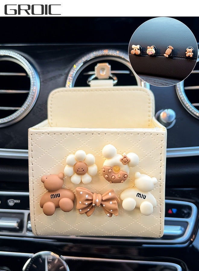 GROIC Car Air Vent Organizer Box Storage Bag with 4 PCS Cute Mini Dashboard Hook Creative Cartoon Multifunctional Decoration Mount Outlet PU for Sundries - Image 1