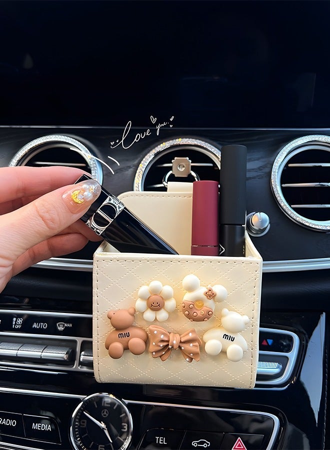 GROIC Car Air Vent Organizer Box Storage Bag with 4 PCS Cute Mini Dashboard Hook Creative Cartoon Multifunctional Decoration Mount Outlet PU for Sundries - Image 4