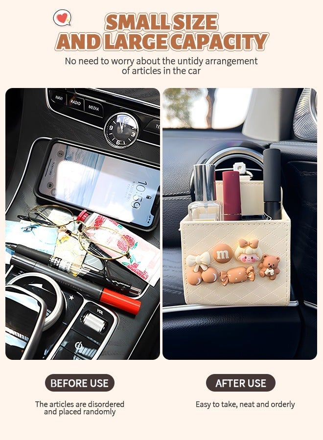 GROIC Car Air Vent Organizer Box Storage Bag with 4 PCS Cute Mini Dashboard Hook Creative Cartoon Multifunctional Decoration Mount Outlet PU for Sundries - Image 2