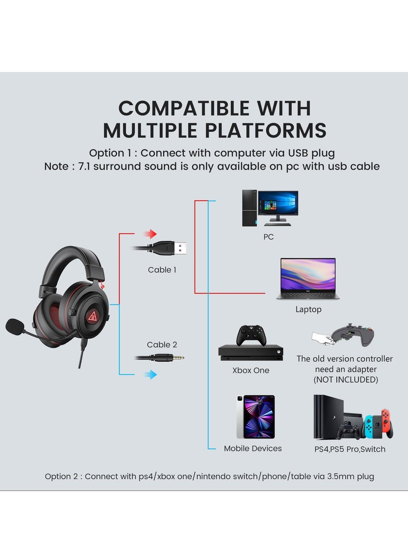 EKSA - EKSA E900 Pro USB Gaming Headset  7.1 Surround Sound With Microphone for PC PS4/PS5, Xbox One, Laptop - Image 1