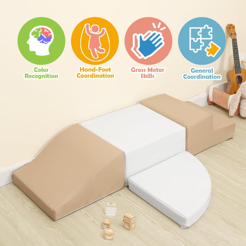 TODIBY 4-Piece Soft PU Leather Toddlers Climbing Toys, Baby Foam Climbing Blocks for Toddlers 3, Foam Play Gym Climbing Structures, Indoor Climb and Crawl Activity Play Set (White and Coffee) - Image 2