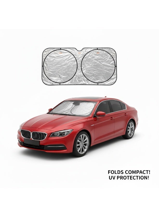 مظلة واقية من الشمس للزجاج الأمامي للسيارة، قابلة للطي، عاكسة للأشعة فوق البنفسجية، حماية من الأشعة فوق البنفسجية بنسبة 99%، مقاس 150×70 سم، مناسبة لسيارات السيدان والشاحنات الصغيرة والشاحنات متوسطة الحجم - Image 1