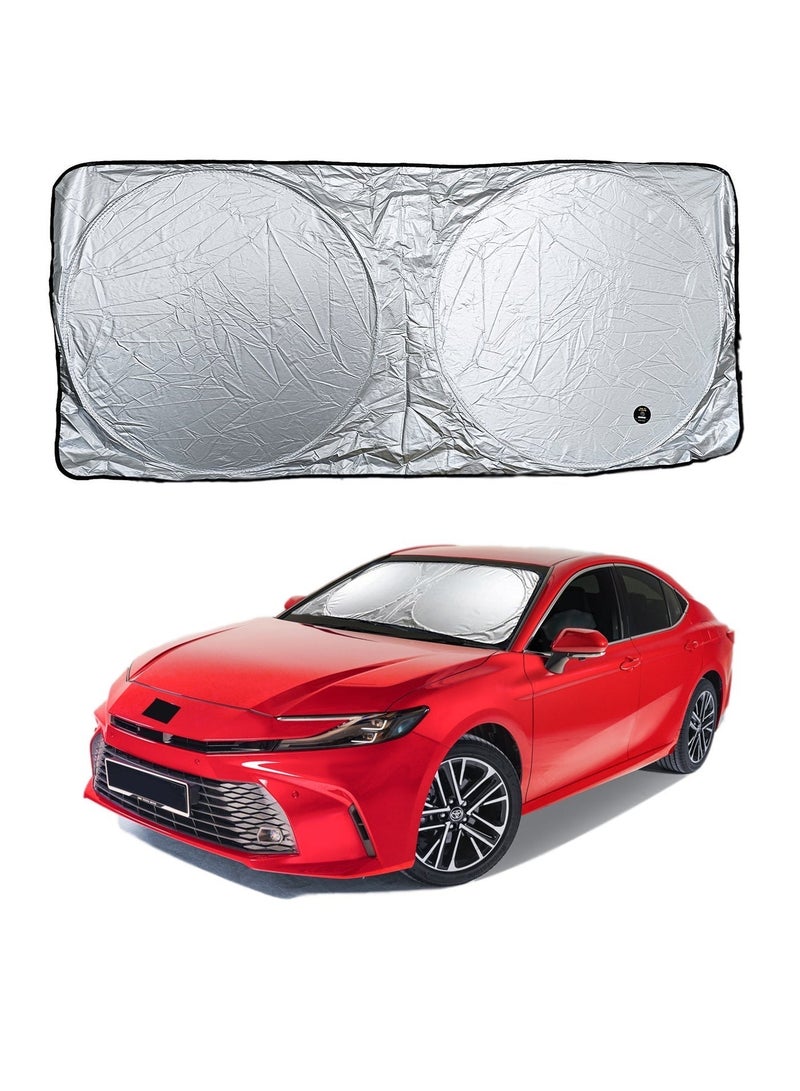 مظلة واقية من الشمس للزجاج الأمامي للسيارة، قابلة للطي، عاكسة للأشعة فوق البنفسجية، حماية من الأشعة فوق البنفسجية بنسبة 99%، مقاس 150×70 سم، مناسبة لسيارات السيدان والشاحنات الصغيرة والشاحنات متوسطة الحجم - Image 4