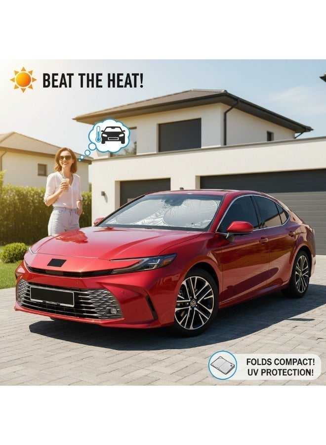 مظلة واقية من الشمس للزجاج الأمامي للسيارة، قابلة للطي، عاكسة للأشعة فوق البنفسجية، حماية من الأشعة فوق البنفسجية بنسبة 99%، مقاس 150×70 سم، مناسبة لسيارات السيدان والشاحنات الصغيرة والشاحنات متوسطة الحجم - Image 3