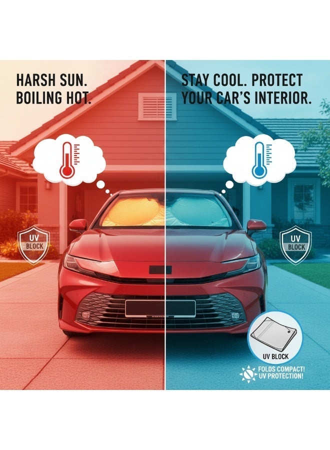 مظلة واقية من الشمس للزجاج الأمامي للسيارة، قابلة للطي، عاكسة للأشعة فوق البنفسجية، حماية من الأشعة فوق البنفسجية بنسبة 99%، مقاس 150×70 سم، مناسبة لسيارات السيدان والشاحنات الصغيرة والشاحنات متوسطة الحجم - Image 2