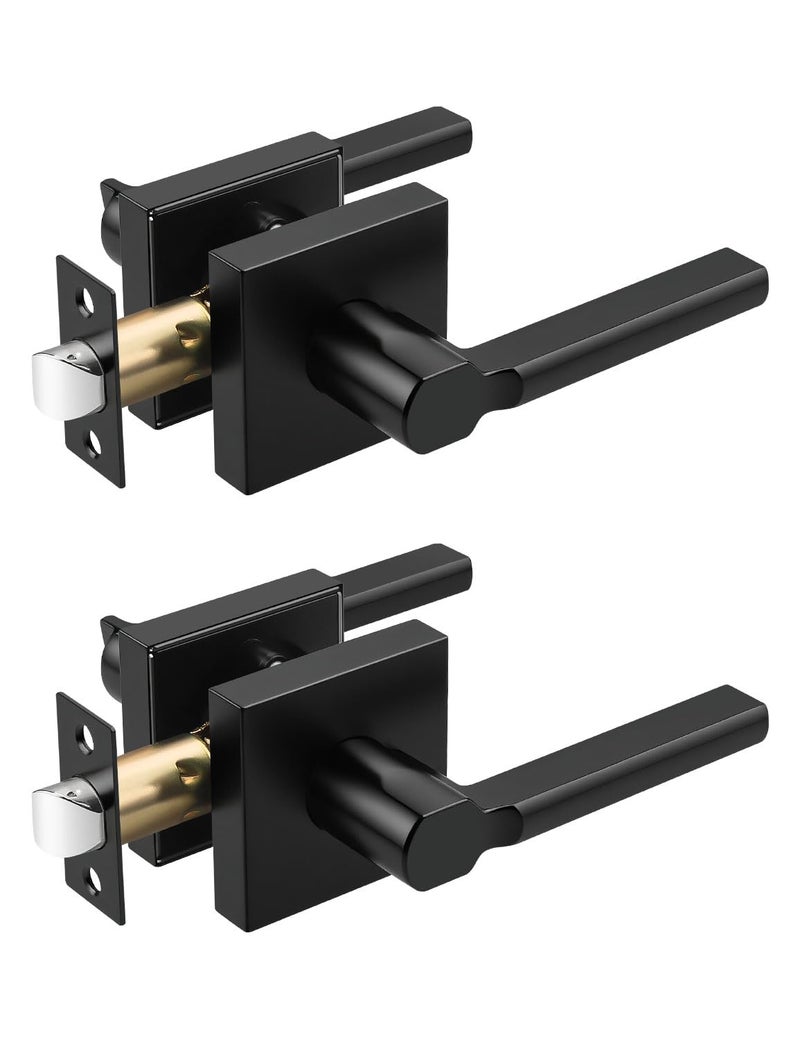 Tinewa 2 Pack Square Black Door Handles Interior NonLocking Interior Passage Door Lock HallwayCloset Door Lever Heavy Duty Modern Door Handle - Image 2