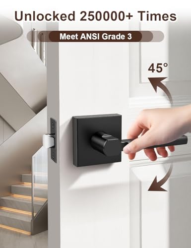 Tinewa 2 Pack Square Black Door Handles Interior NonLocking Interior Passage Door Lock HallwayCloset Door Lever Heavy Duty Modern Door Handle - Image 3