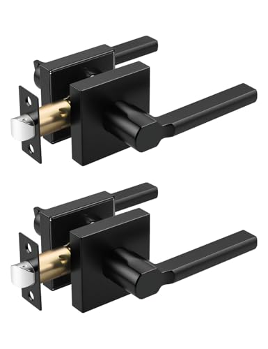 Tinewa 2 Pack Square Black Door Handles Interior NonLocking Interior Passage Door Lock HallwayCloset Door Lever Heavy Duty Modern Door Handle - Image 1