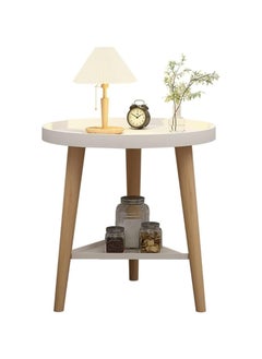 Hihonor 2 Tier Coffee Table, Household Round End Tea Table Storage Rack, Nordic Modern Small Unit Bedside Corner Table, for Balcony, Living Room, Bedroom, Tea Room, Beech Wood, 40 * 40 * 44cm (White)  - Image 1