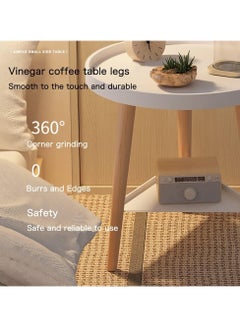 Hihonor 2 Tier Coffee Table, Household Round End Tea Table Storage Rack, Nordic Modern Small Unit Bedside Corner Table, for Balcony, Living Room, Bedroom, Tea Room, Beech Wood, 40 * 40 * 44cm (White)  - Image 5