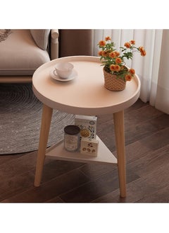 Hihonor 2 Tier Coffee Table, Household Round End Tea Table Storage Rack, Nordic Modern Small Unit Bedside Corner Table, for Balcony, Living Room, Bedroom, Tea Room, Beech Wood, 40 * 40 * 44cm (White)  - Image 4