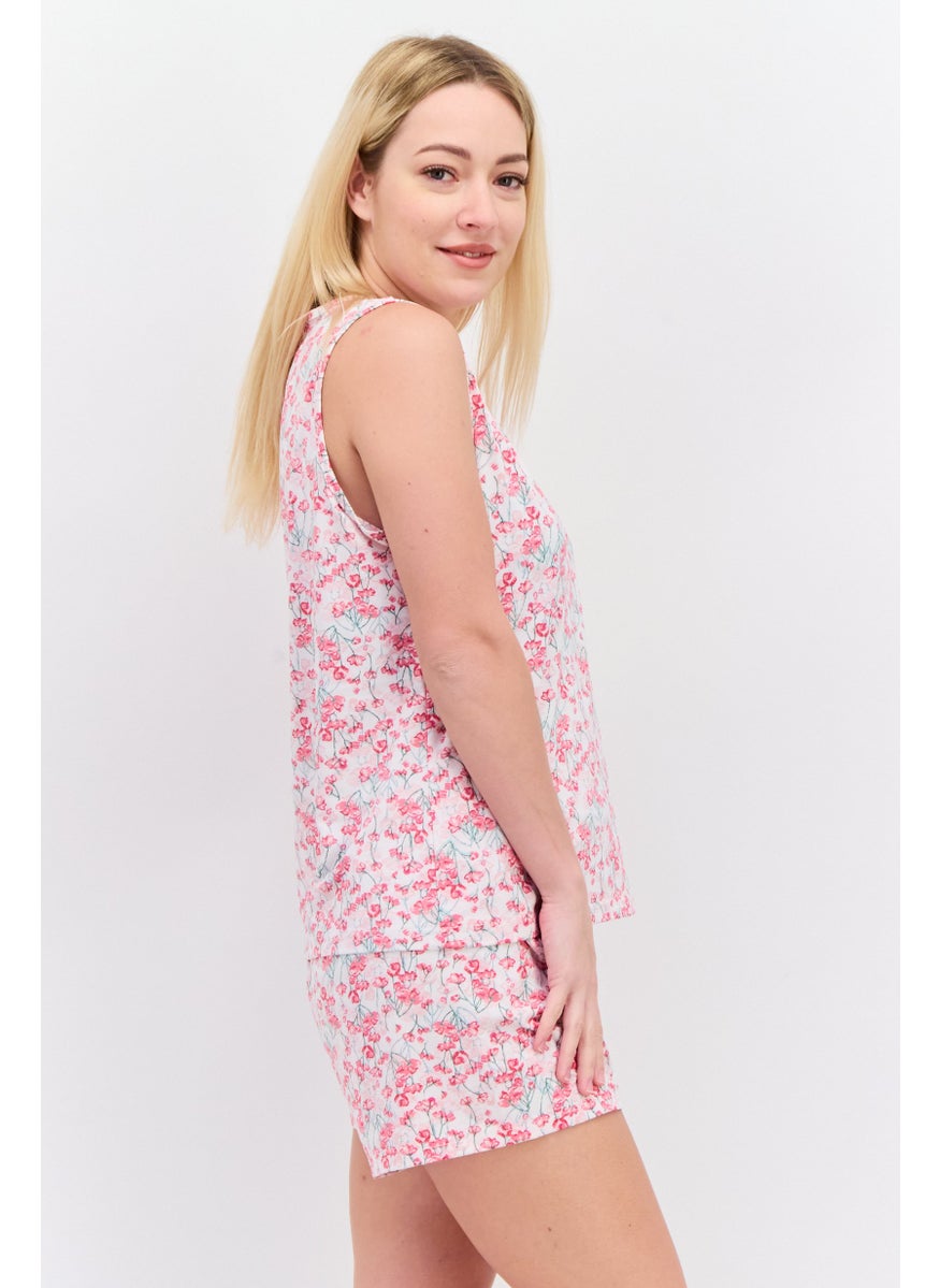 Nanette lepore Women 2 Pcs Floral Print Top And Shorts Pajama Sets, White Combo  - Image 3