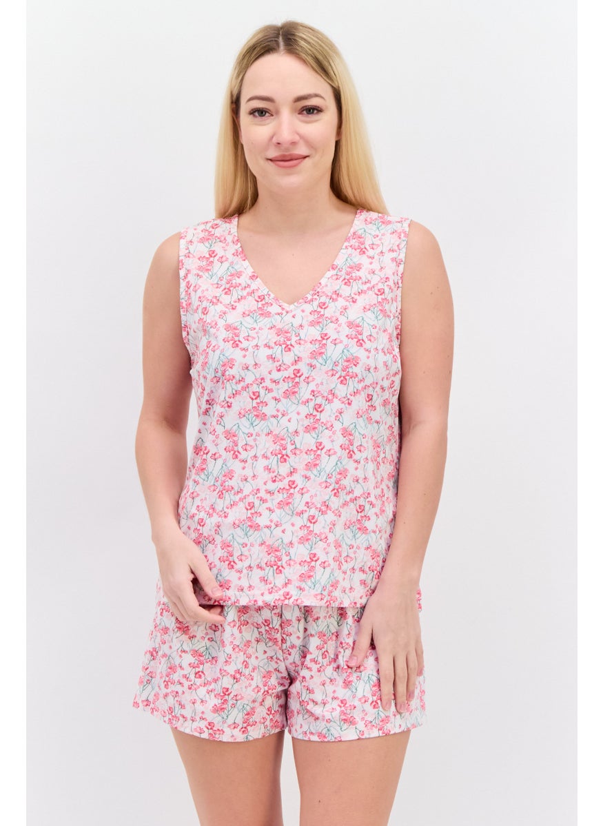 Nanette lepore Women 2 Pcs Floral Print Top And Shorts Pajama Sets, White Combo  - Image 1