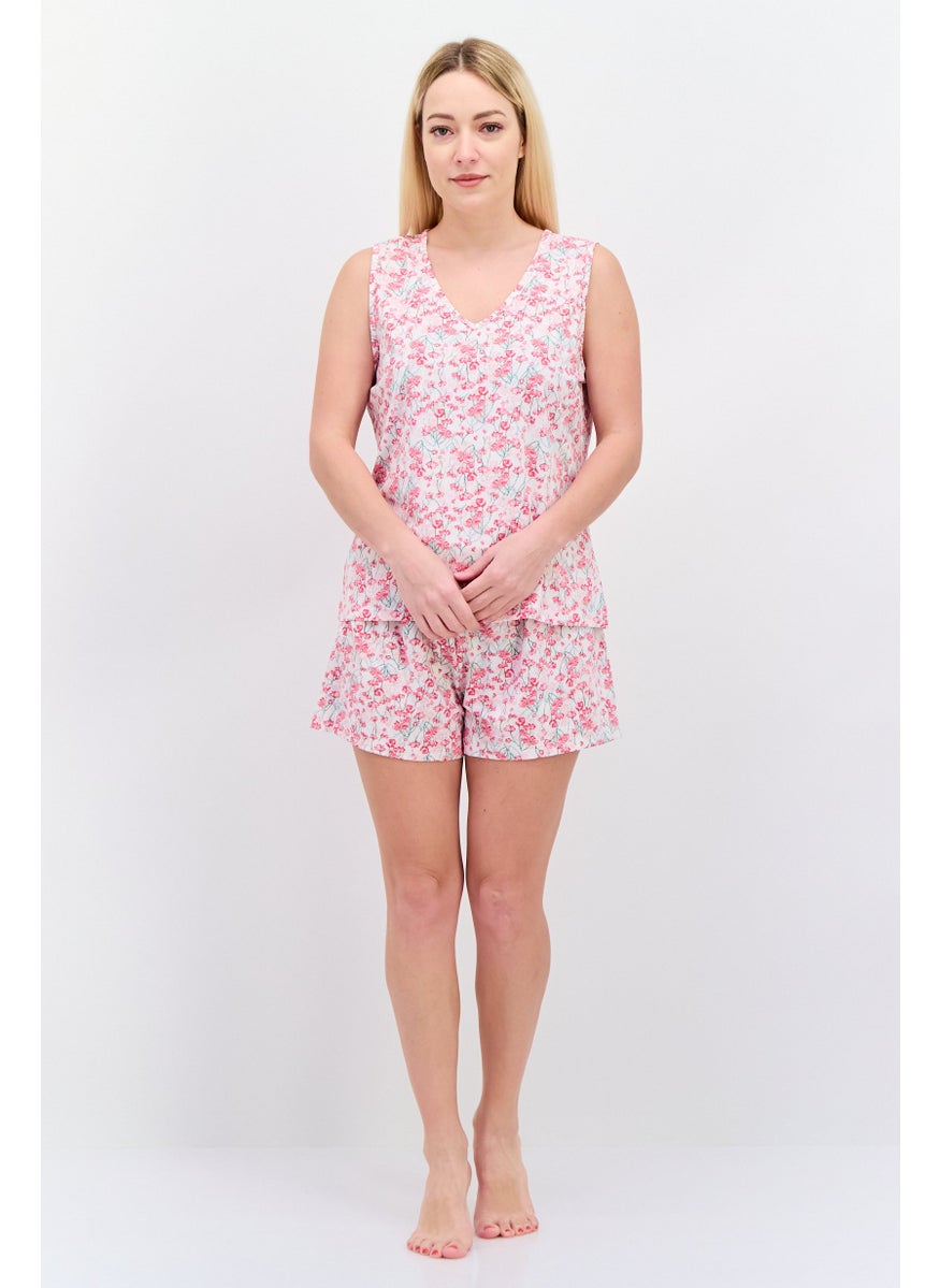 Nanette lepore Women 2 Pcs Floral Print Top And Shorts Pajama Sets, White Combo  - Image 4