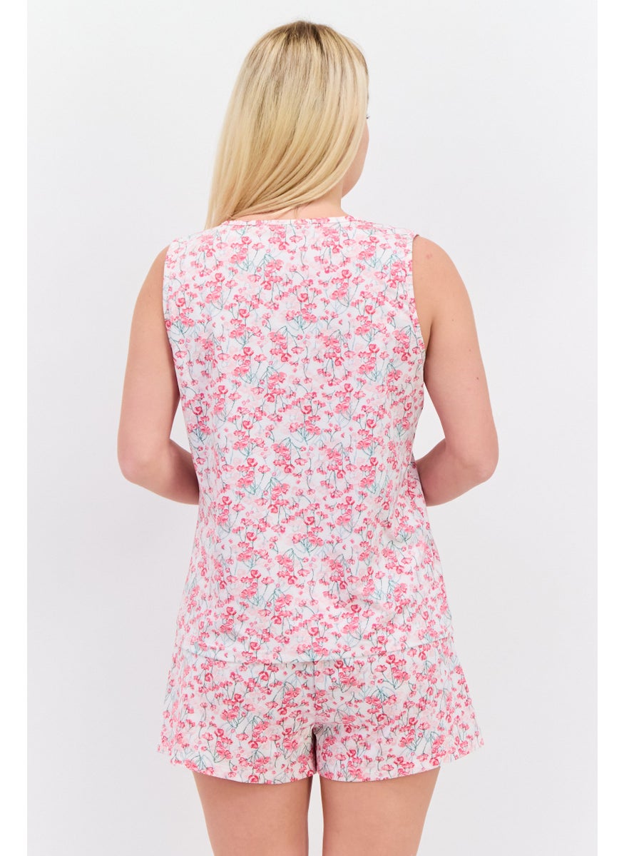 Nanette lepore Women 2 Pcs Floral Print Top And Shorts Pajama Sets, White Combo  - Image 2