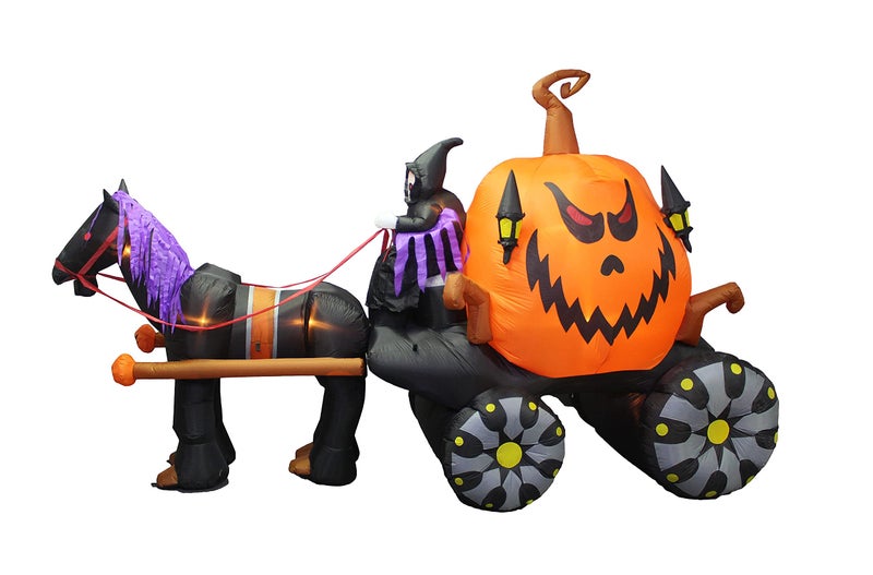 115 Foot Long Inflatable Grim Reaper Driving Pumpkin Carriage
