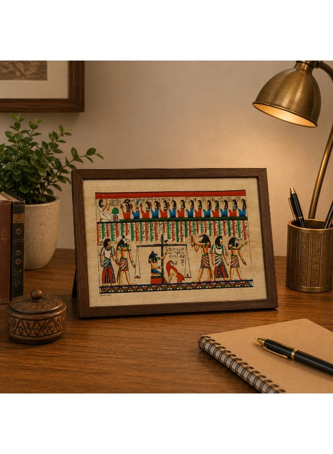 هاندرد بلس ورق بردي مصري طبيعي أصلي مقاس A5 مصنوع يدويًا في مصر من نبات البردي الحقيقي بتصميم محكمة أنوبيس وميزان العدالة مطبوع للديكور والهدايا التذكارية - Image 3