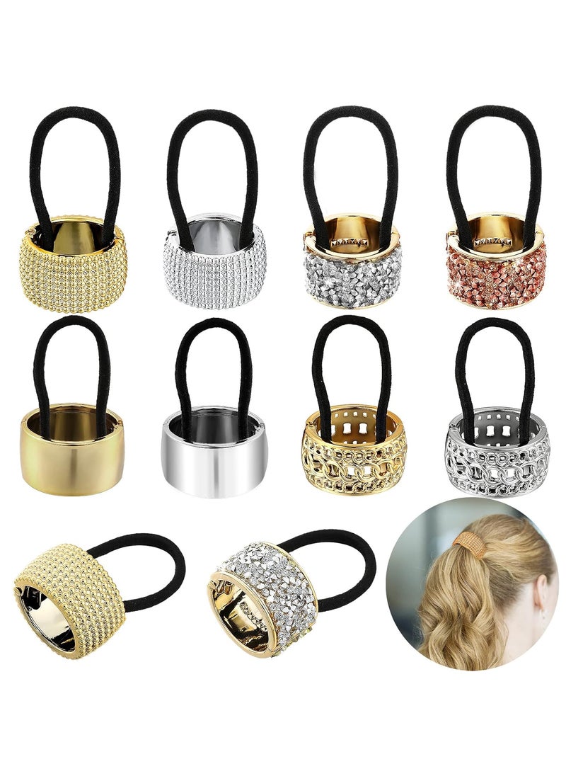 Waydress Waydress 8 Pieces Hair Tie Cuffs Rhinestone Ponytail Holder Elastic Hair Tie Band Gothic Hair Accessories for Women Girls High Ponytail Holders for Hair Gold Silver 