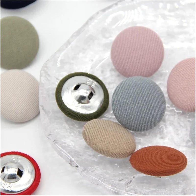 10pcs Colorful Cloth Covered Metal Shank Sewing Buttons for Clothes Coat Cardigan Round Large Fabric Button DIY Decorations(Red,20mm 10pcs) - Image 4
