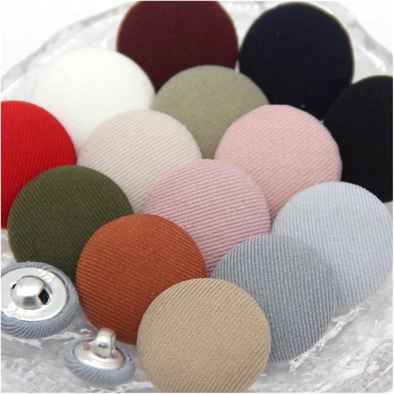 10pcs Colorful Cloth Covered Metal Shank Sewing Buttons for Clothes Coat Cardigan Round Large Fabric Button DIY Decorations(Red,20mm 10pcs) - Image 3