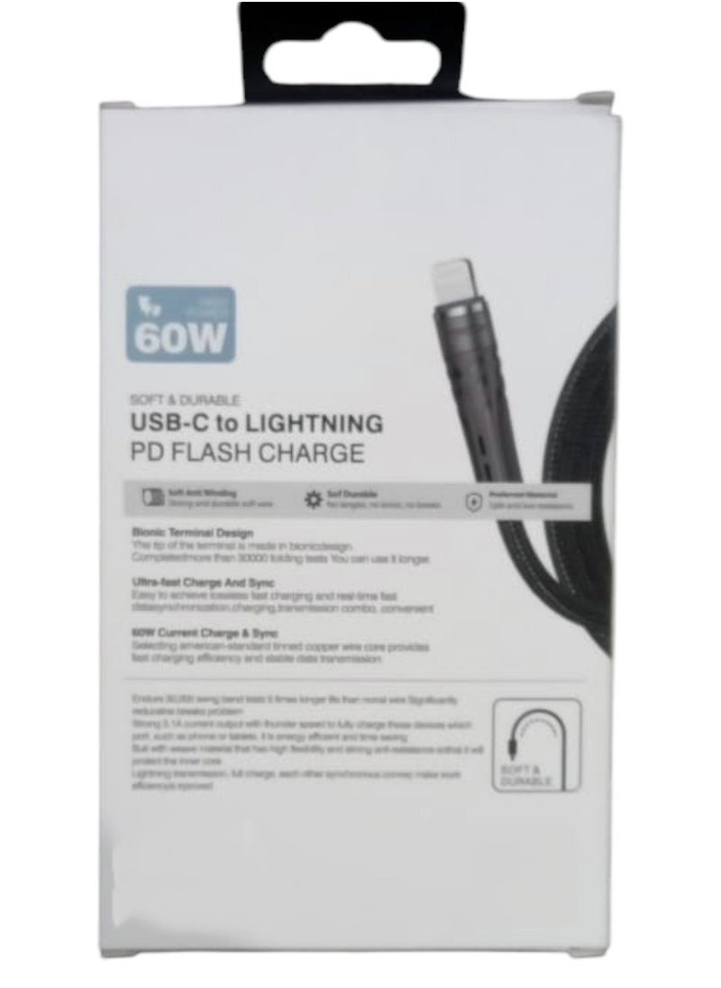 Generic USB-C to Lightning PD Flash Charge Cable 60W Power 1 Meter Durable Braided Design  - Image 2