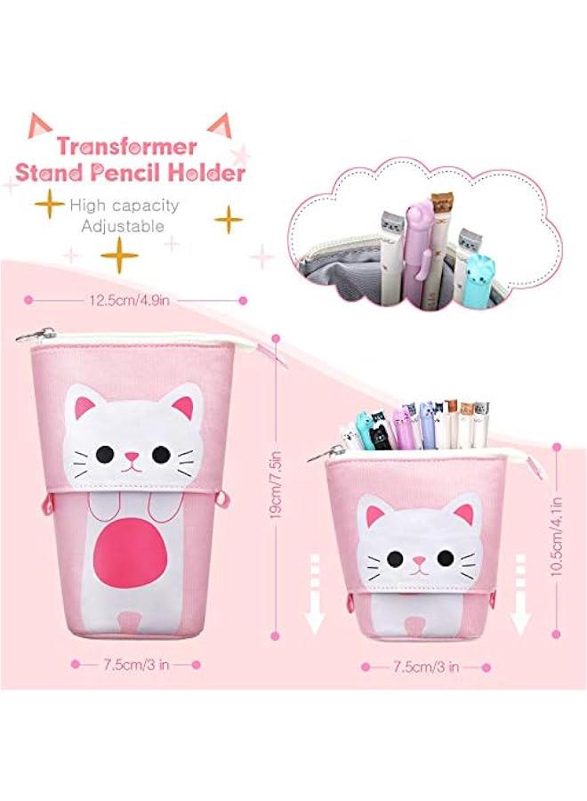 Arabest 417 Pcs Cute Cat Stationery Set Cat Telescopic Pencil Pouch Case Gel Ink Pen Sticky Memos Notes Cat Album Sticker for School Office(Pink Cat Style)  - Image 2