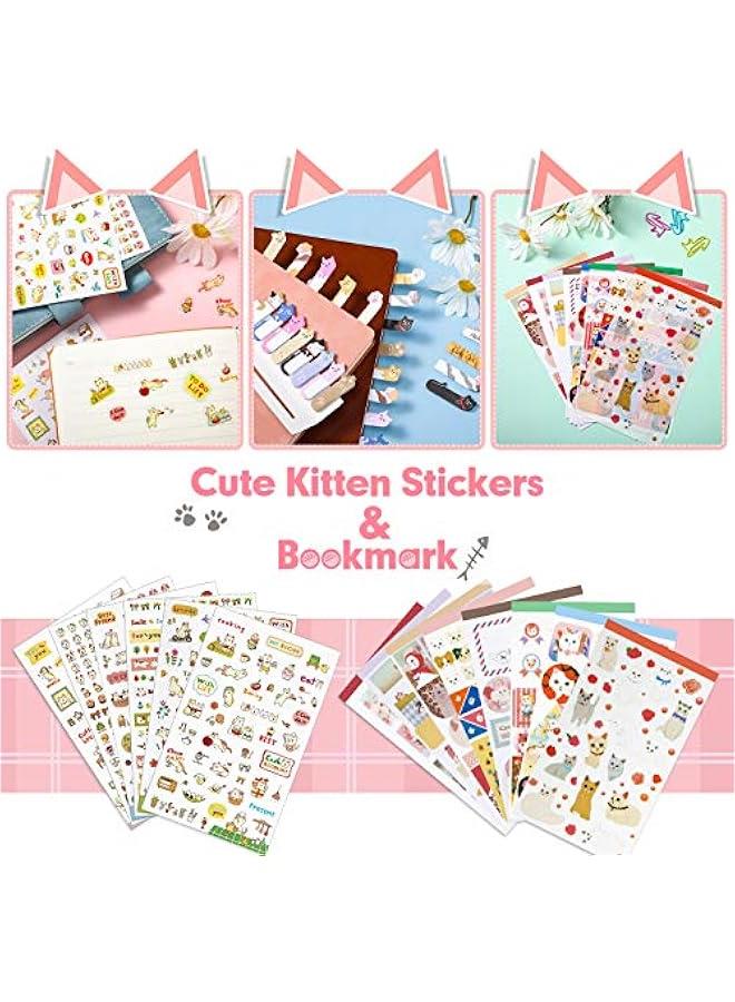 Arabest 417 Pcs Cute Cat Stationery Set Cat Telescopic Pencil Pouch Case Gel Ink Pen Sticky Memos Notes Cat Album Sticker for School Office(Pink Cat Style)  - Image 5