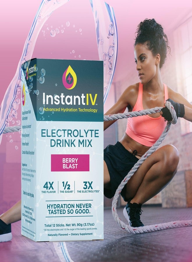 Instant IV Electrolytes Powder - 3X Electrolytes,1/2 Sugar with Vitamin C, B3, B6, Electrolytes Powder Packets for Hydration, Recovery & Immunity, Vegan & Gluten Free | Berry Blast - 12 Packets - Image 5