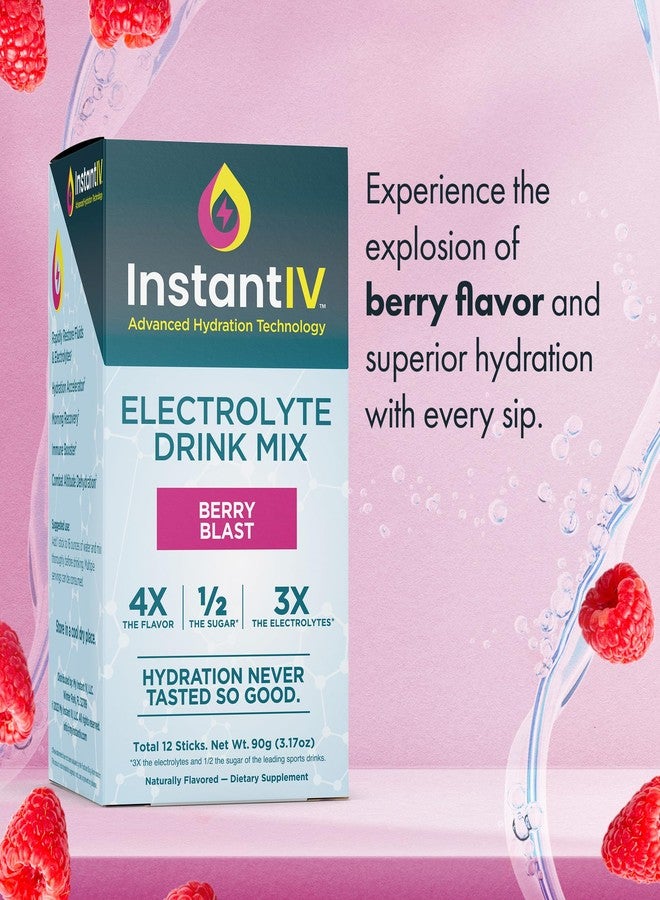 Instant IV Electrolytes Powder - 3X Electrolytes,1/2 Sugar with Vitamin C, B3, B6, Electrolytes Powder Packets for Hydration, Recovery & Immunity, Vegan & Gluten Free | Berry Blast - 12 Packets - Image 3