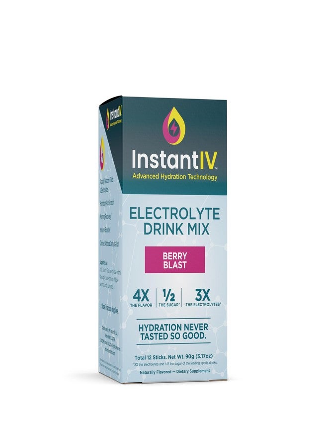 Instant IV Electrolytes Powder - 3X Electrolytes,1/2 Sugar with Vitamin C, B3, B6, Electrolytes Powder Packets for Hydration, Recovery & Immunity, Vegan & Gluten Free | Berry Blast - 12 Packets - Image 1