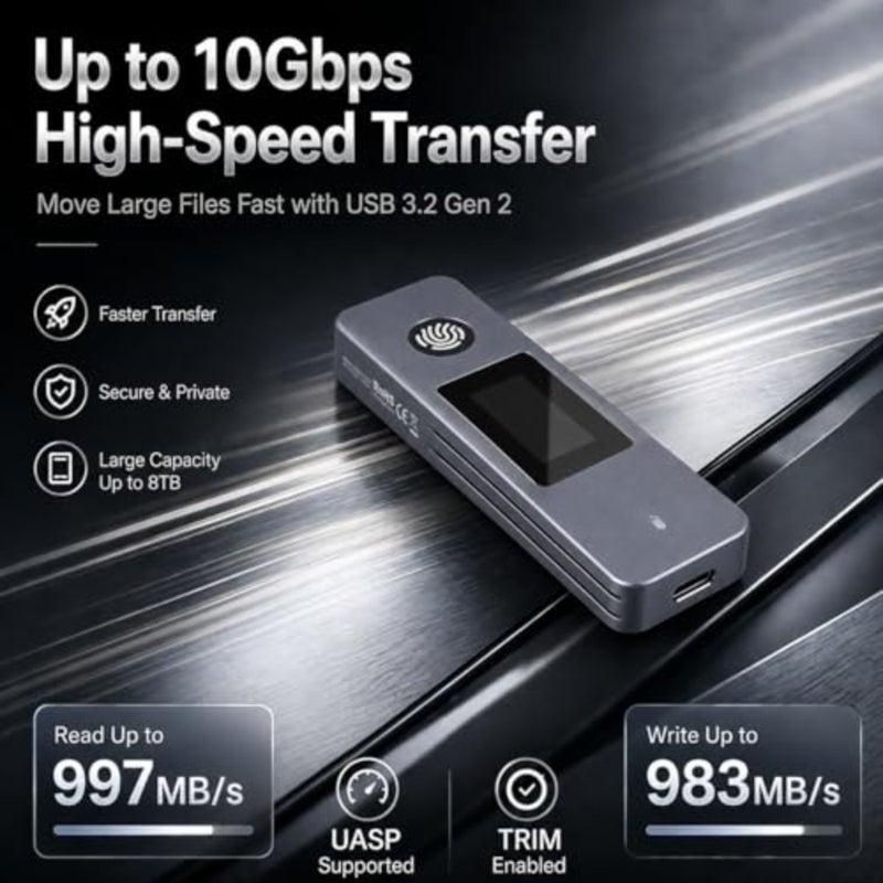 حاوية SSD لتشفير بصمات الأصابع مع شاشة LCD، حافظة محرك أقراص ثابتة USB 3.2 Gen2 بسرعة 10 جيجابت في الثانية، تدعم M.2 NVMe SATA SSD، محرك أقراص خارجي مشفر للأجهزة لأجهزة Mac وWindows PC - Image 5