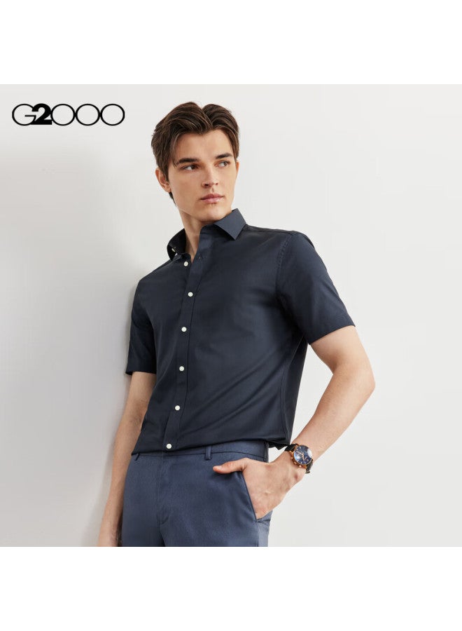 G2000 Men's Slim Fit Short Sleeve Shirt In Twill Cotton Blend 41131962g2 Navy Blue 09 - Image 2