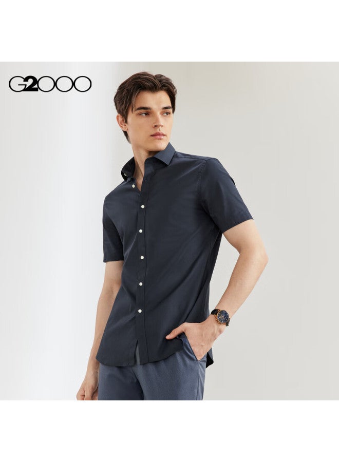 G2000 Men's Slim Fit Short Sleeve Shirt In Twill Cotton Blend 41131962g2 Navy Blue 09 - Image 3