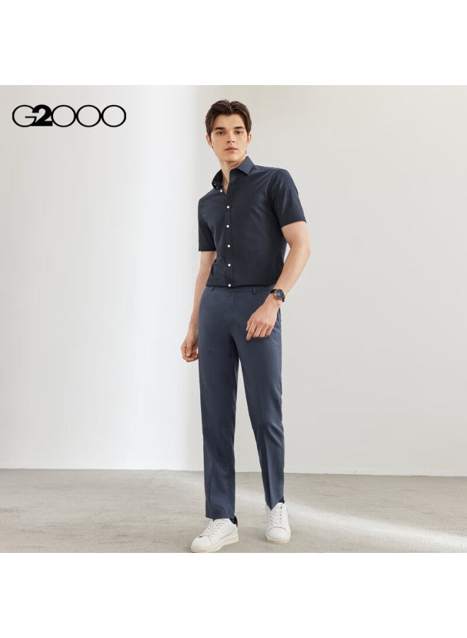 G2000 Men's Slim Fit Short Sleeve Shirt In Twill Cotton Blend 41131962g2 Navy Blue 09 - Image 4