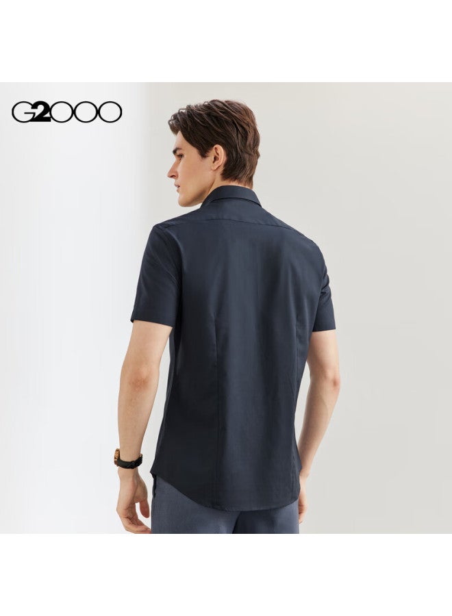 G2000 Men's Slim Fit Short Sleeve Shirt In Twill Cotton Blend 41131962g2 Navy Blue 09 - Image 1