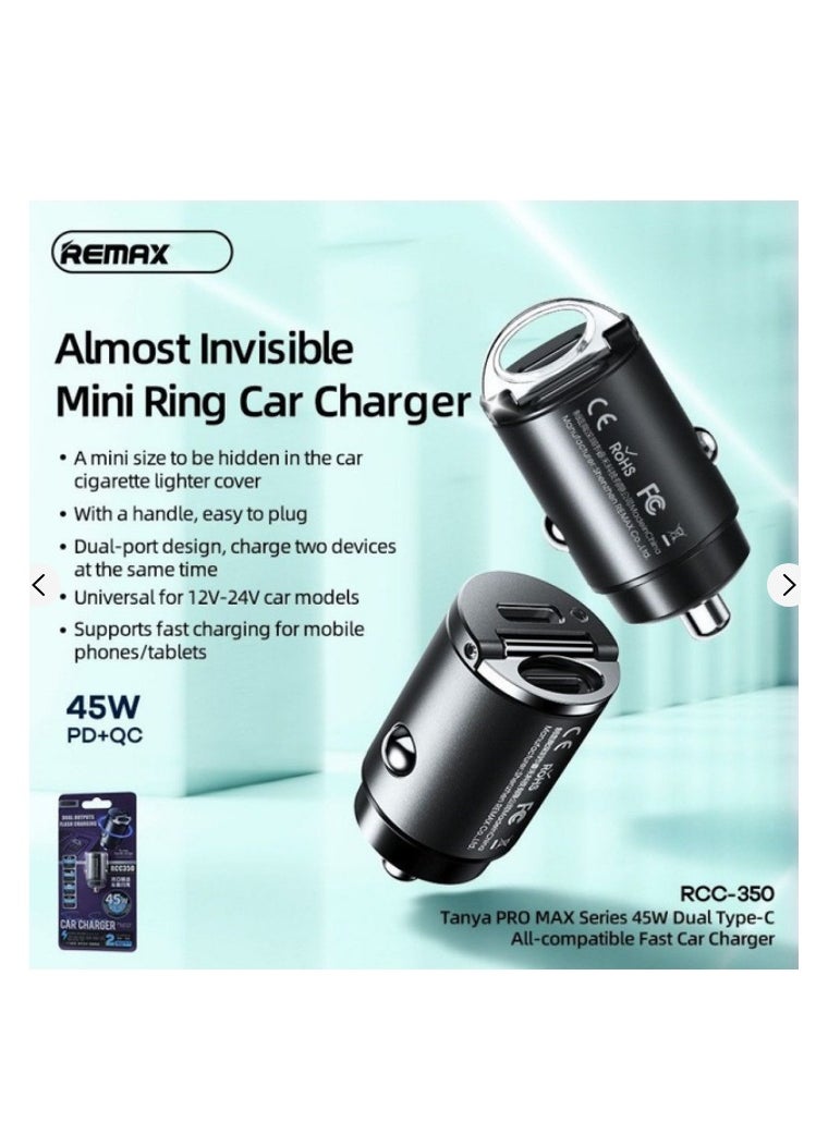 REMAX - Car charger Remax RCC350 Tanya PRO MAX Series USB+Type-C PD+QC FC 45W Blak - Image 1