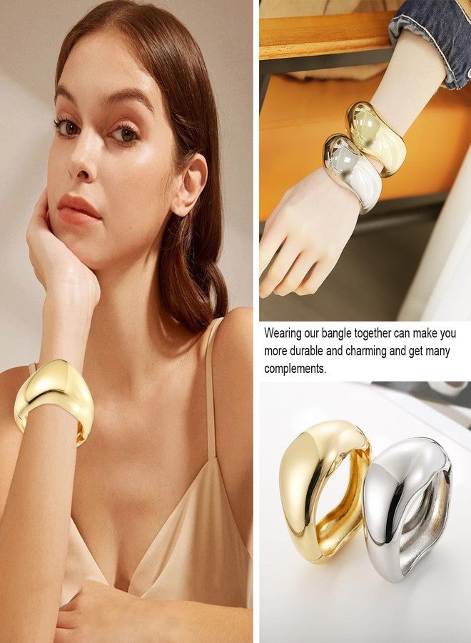 أساور YMBYCM عريضة مطلية بالذهب للنساء، أساور عريضة عصرية، أساور معصم مطروقة غير منتظمة الشكل. - Image 4