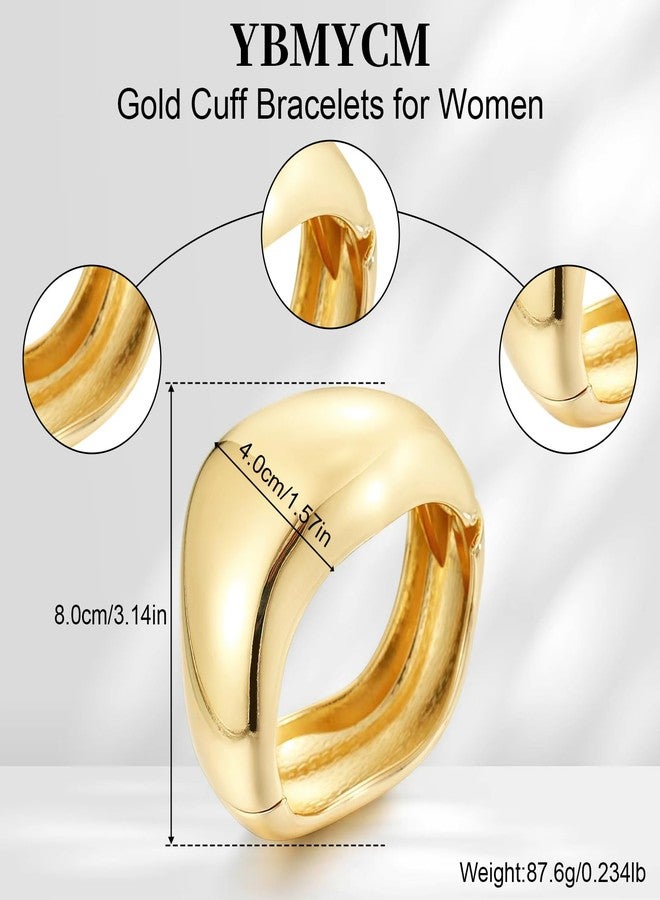 أساور YMBYCM عريضة مطلية بالذهب للنساء، أساور عريضة عصرية، أساور معصم مطروقة غير منتظمة الشكل. - Image 5