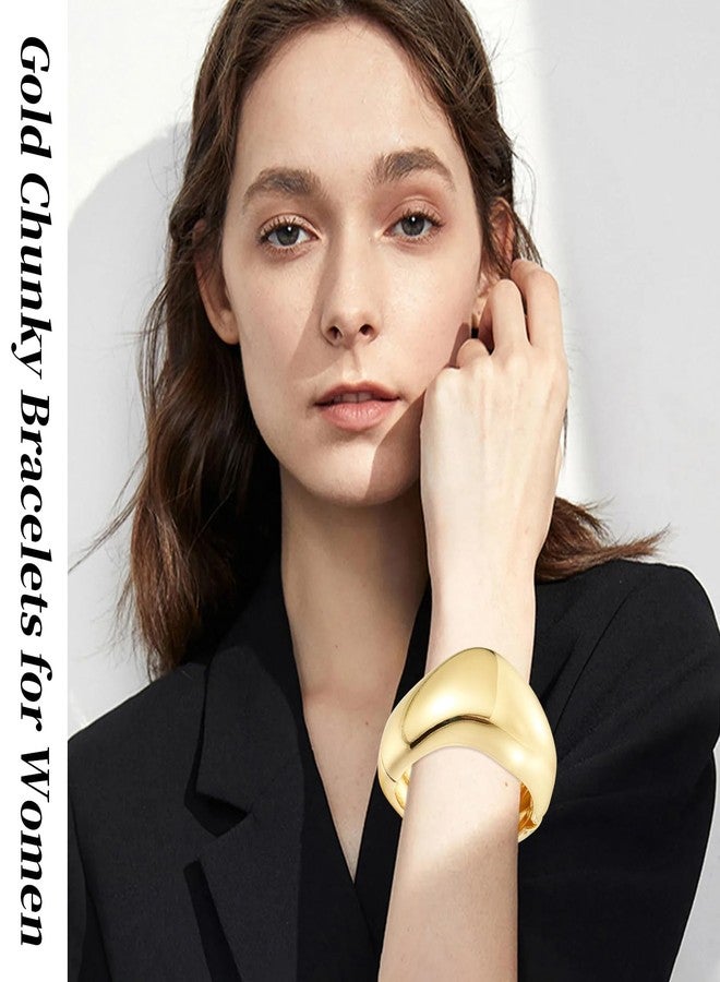 أساور YMBYCM عريضة مطلية بالذهب للنساء، أساور عريضة عصرية، أساور معصم مطروقة غير منتظمة الشكل. - Image 2