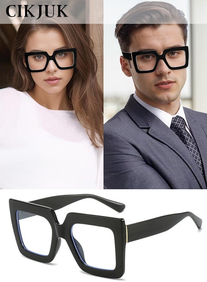CIKJUK Blue Light Blocking Glasses for Men and Women Oversized Anti Radiation Blue Light Blocking Glasses for Gaming Computer Reading Eye Glasses Square Eyeglasses Big Frame Eyeglass Clear Lens Eyewear Black - Image 1