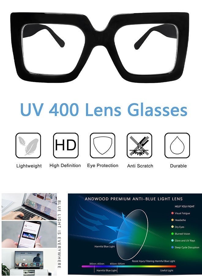 CIKJUK Blue Light Blocking Glasses for Men and Women Oversized Anti Radiation Blue Light Blocking Glasses for Gaming Computer Reading Eye Glasses Square Eyeglasses Big Frame Eyeglass Clear Lens Eyewear Black - Image 4