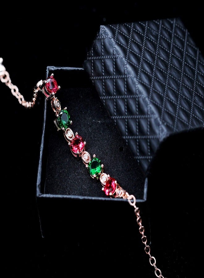 Uloveido Red and Green Created Tourmaline Stone Birthstone Rose Gold Plated Bracelet for Women November Birthday Gift BR007 (Bracelet) - Image 3